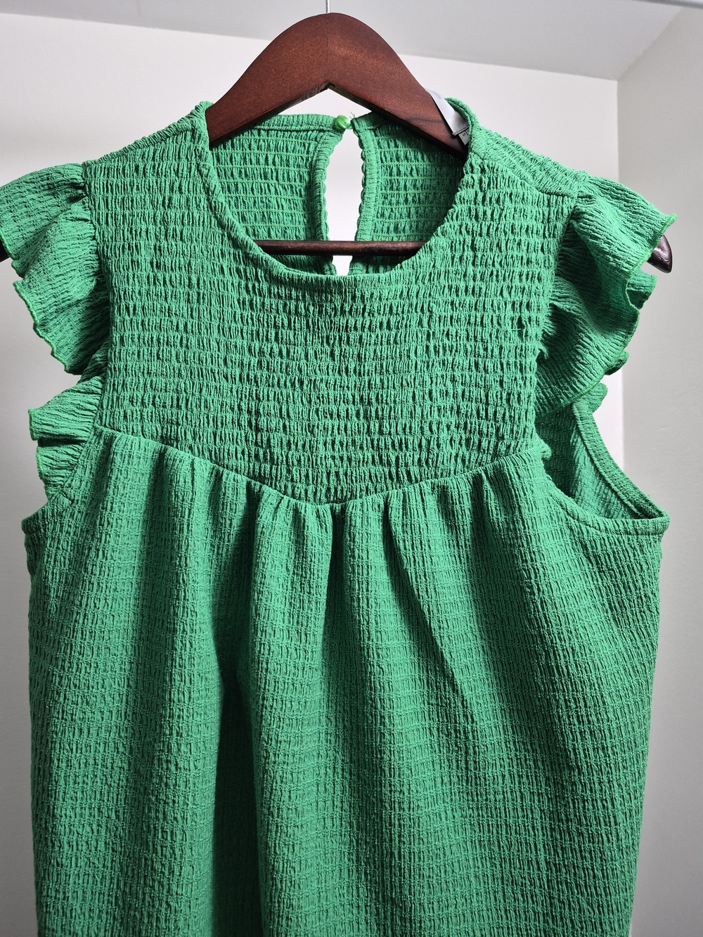 Simons Green Smocked Ruffle Sleeve Top - Picture 2 of 5